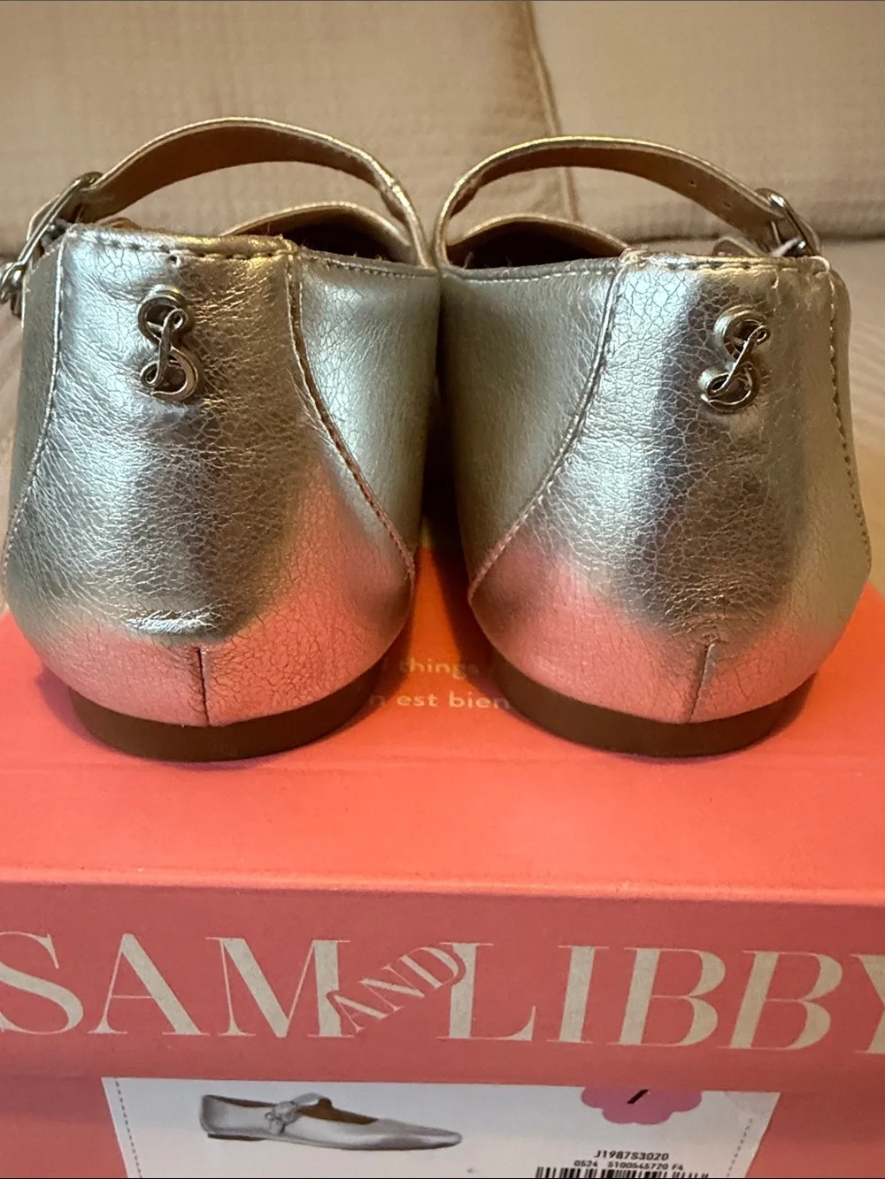 Sam & Libby Metallic Silver Mary Jane Flats Sz 7 Women's LOVE ❤️ - Picture 3 of 6